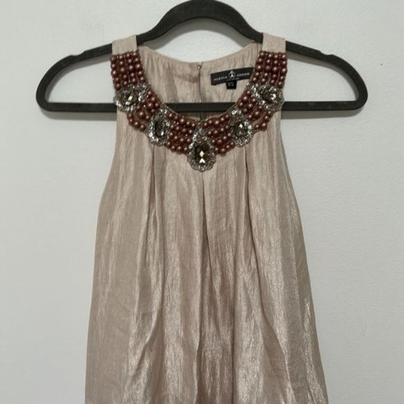 Alexia Admor Jewel Neck Hammered Satin Trapeze Dress Size XS - Picture 3 of 9